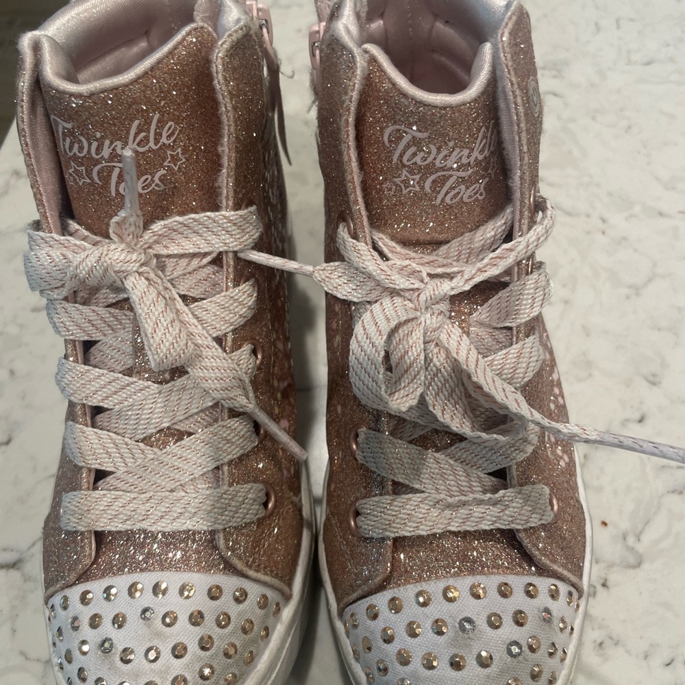 Skechers Girls' Pink and Gold Glitter High-Top Sneakers